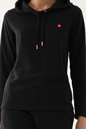 Pierre Cardin Small Button Detail Siyah Kadın Uzun Kol Pijama Takım