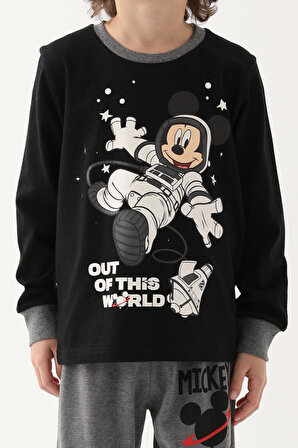Mickey Mouse Siyah Erkek Çocuk Uzun Kol Pijama Takım