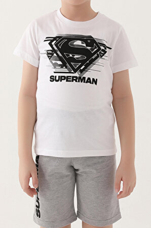 SuperMan L1644-3 Erkek Çocuk Kapri Takım Beyaz