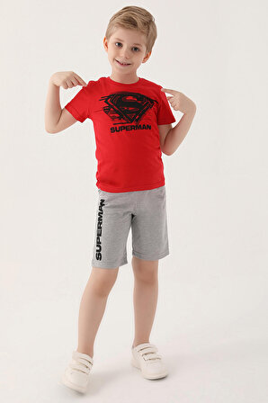 SuperMan L1644-3 Erkek Çocuk Kapri Takım Kırmızı