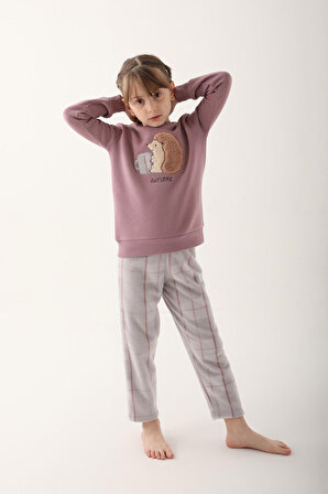 Arnetta Awesome Hedgehog Mor Kız Çocuk Uzun Kol Pijama Takım