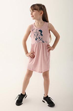 Minnie Mouse D4860-3 Kız Çocuk Elbise Pembe Melanj