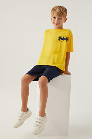 Batman With Emblem Sarı Erkek Çocuk Bermuda Takım