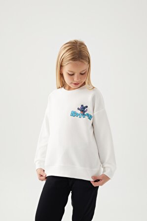 Stitch Shape Krem Kız Çocuk Sweatshirt