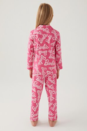Barbie Kız Çocuk Pembe Gömlek Pijama Takımı
