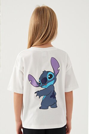 Stitch Back Krem Kız Çocuk T-Shirt