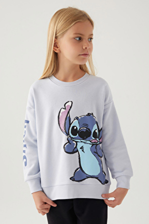 Stitch Puss Mor Kız Çocuk Sweatshirt