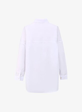 Denim Trip Oversized Gömlek Yaka Beyaz Kadın Gömlek DT10763