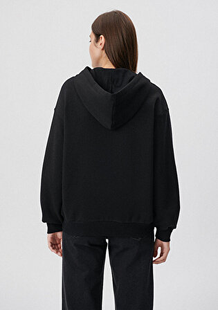 Kapüşonlu Fermuarlı Siyah Basic Sweatshirt 1611775-900