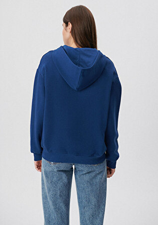 Fermuarlı Kapüşonlu Lacivert Basic Sweatshirt 1611775-82625