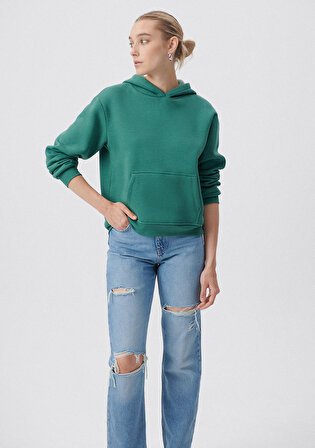 Kapüşonlu Yeşil Basic Sweatshirt 167299-71870