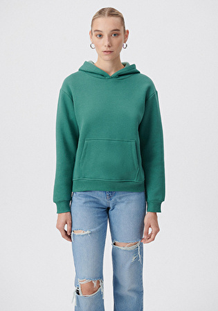 Kapüşonlu Yeşil Basic Sweatshirt 167299-71870