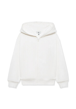 Kapüşonlu Beyaz Basic Sweatshirt 7S10002-70057