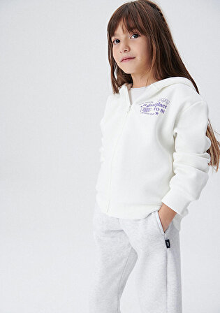 Fermuarlı Beyaz Sweatshirt 7S10018-70057