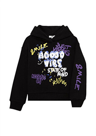 Good Vibe Baskılı Kapüşonlu Sweatshirt 7S10015-900
