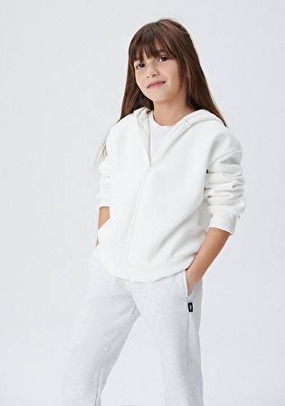 Kapüşonlu Beyaz Basic Sweatshirt 7S10002-70057