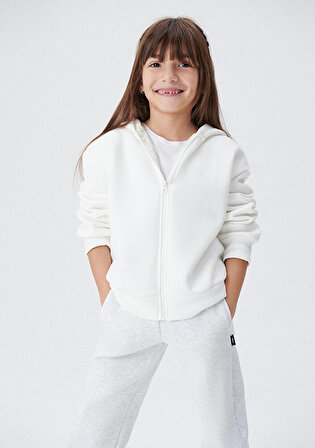 Kapüşonlu Beyaz Basic Sweatshirt 7S10002-70057