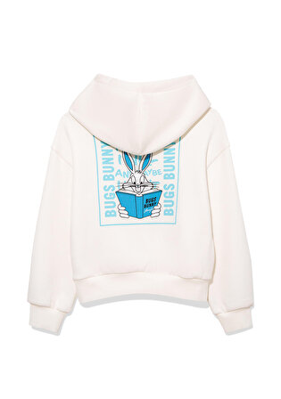 Bugs Bunny Baskılı Kapüşonlu Beyaz Sweatshirt 7S10008-80194
