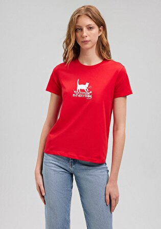 Kedi Baskılı Kırmızı Tişört 1612202-82054