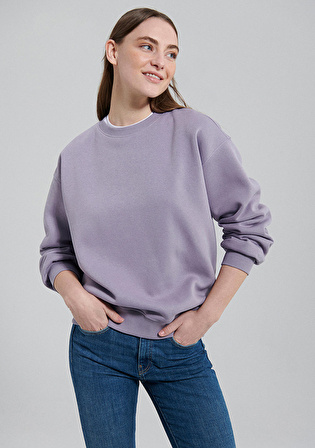 Bisiklet Yaka Lila Basic Sweatshirt 1610198-70556