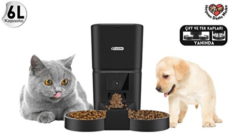 Yasomi MK6 6lt Kameralı Ve Uzaktan Wifi Bağlantılı Çift Paslanmaz Kaseli Kedi ve Köpek Besleyici
