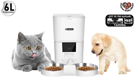 Yasomi MK6 6lt Kameralı Wifi Bağlantılı Tek ve Çift Kase Kullanımlı Kedi ve Köpek Besleyici