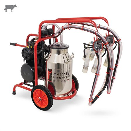 Melasty İkili İnek Süt Sağma Makinesi (Paslanmaz Güğüm - Silikon Memelik) (Yağlı Pompa)