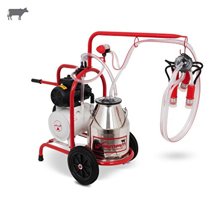 Tamam Tekli İnek Süt Sağma Makinesi (Paslanmaz Güğüm-Silikon Memelik) (Kuru Pompa)