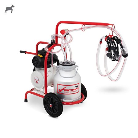 Tamam İkili Keçi Süt Sağma Makinesi (Alüminyum Güğüm-Kauçuk Memelik) (Kuru Pompa)