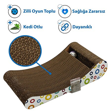 Herniks Doğal Kedi Otlu Ve Zilli Toplu Kedi Tırmalama Kartonu 44 Cm - HR2023C