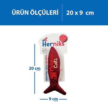 Herniks Matatabili Sesli Peluş Kumaş Kedi Oyuncağı - Jr. Fish 20cm Bordo