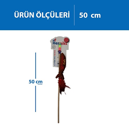 Herniks Matatabili Sesli Tüylü Ahşap Saplı Kedi Oltası Jr. Fish 50cm - Kahverengi