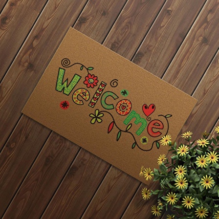 Decovetro Kapı Önü Halı Paspas Welcome Çiçek Desenli 40 x 60 cm