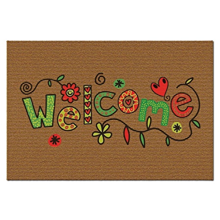 Decovetro Kapı Önü Halı Paspas Welcome Çiçek Desenli 40 x 60 cm