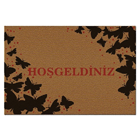 Decovetro Kapı Önü Halı Paspas Hoşgeldiniz Kırmızı Yazı Desenli 40 x 60 cm