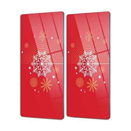 Decovetro Cam Kahve Sofra Sunum Tablası 2'li Set Kırmızı Kar Tanesi Desenli 30 x 15 cm