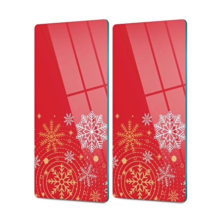 Decovetro Cam Kahve Sofra Sunum Tablası 2'li Set Kırmızı Kar Taneleri 30 x 15 cm