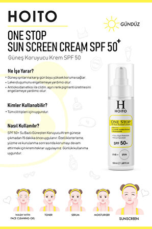 Hızlı Emilen Yapışkanlık Hissi Bırakmayan Güneş Koruyucu SPF50+/PA++++50ml-One Stop Sun Screen Cream