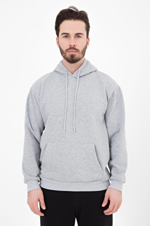 defy's ERKEK BASIC KAPÜŞONLU SWEATSHIRT GRİ - L