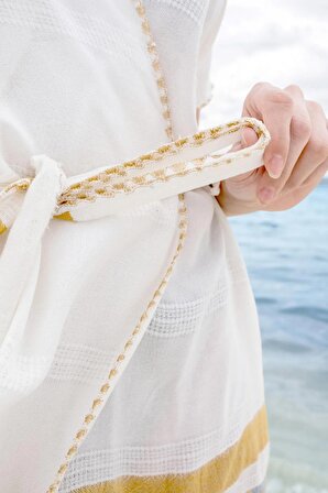 Gold Cotton Pamuklu Kimono Plaj Elbisesi - Mery Sarı S/M