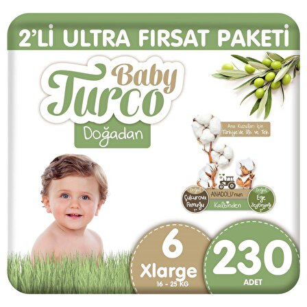Baby Turco Doğadan 6 Numara X Large 230'lu Bel Bantlı Bez