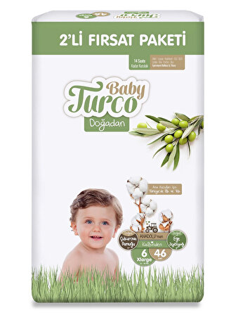 Baby Turco Doğadan Fırsat Paketi Bebek Bezi 6 Xlarge Numara 46 Adet