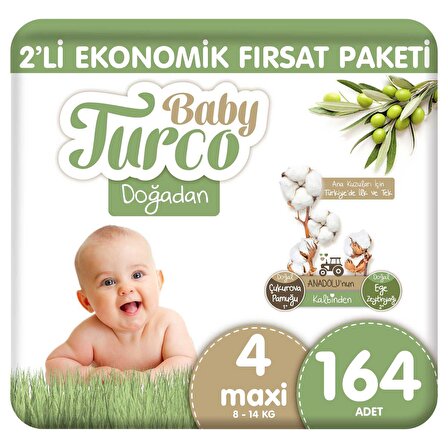 Baby Turco Doğadan 4 Numara Maxi 164'lü Bel Bantlı Bez
