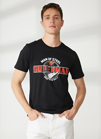 Never Say Never Superman Baskılı Siyah Erkek T-Shirt BYL3130