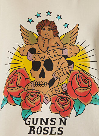 Never Say Never Guns'N Roses Baskılı Ekru Kadın T-Shirt BYL3227