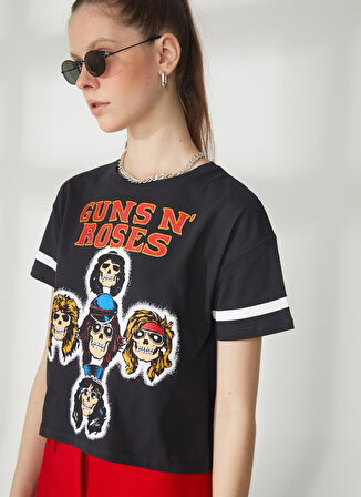Never Say Never Guns'N Roses Baskılı Antrasit Kadın T-Shirt BYL3234