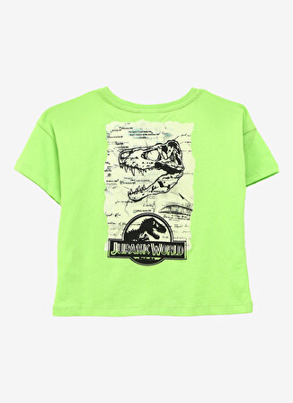 Never Say Never Erkek Çocuk Yeşil Bisiklet Yaka Oversize Baskılı JURASSSIC WORLD T-Shirt