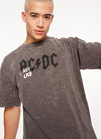 Never Say Never Erkek Antrasit Bisiklet Yaka Oversize Düz ACDC T-Shirt BYL3816