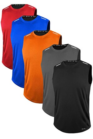 5'li Erkek Hızlı Kuruma Sporcu Sıfır Kol T-shirt DRIFIT-SIFIRKOL SİYAH-FÜME-TURUNCU-MAVİ-KIRMIZI