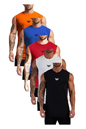 5'li Erkek Sporcu Sıfır Kol T-shirt MG-ATLET5 SİYAH-BEYAZ-KIRMIZI-SAKSMAVİ-TURUNCU